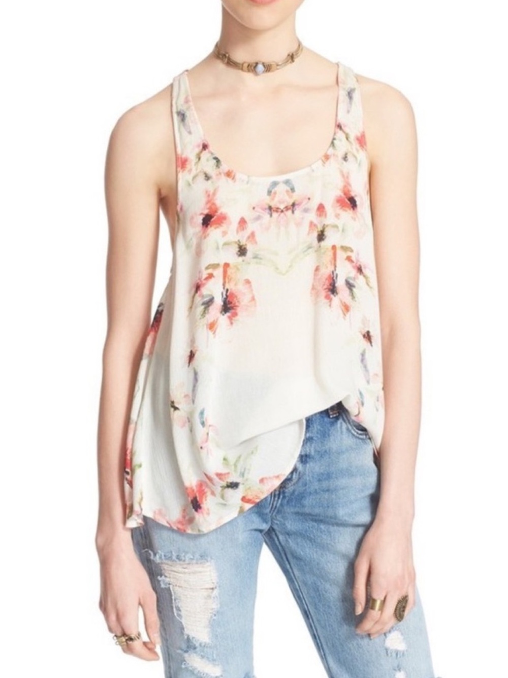 Free People Border Print Cami Cross strap, Tulip split back XS